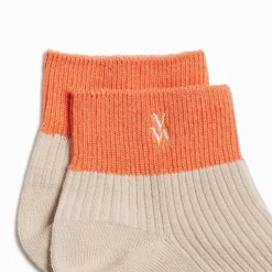 Chaussettes courtes Lia beige et orange côtelées