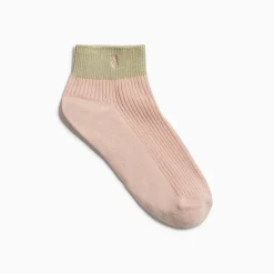 Chaussettes courtes Lia rose et kaki côtelées