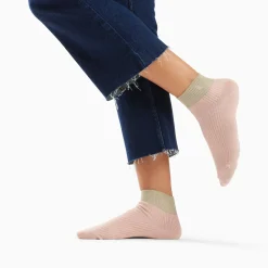 Chaussettes courtes Lia rose et kaki côtelées
