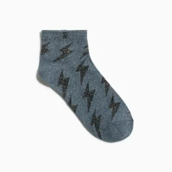 Chaussettes courtes Rachel grises à éclairs noirs