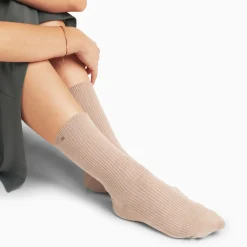 Chaussettes Ella taupe côtelées