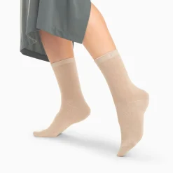 Chaussettes Quinn beige et or pailleté