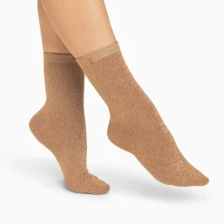 Chaussettes Quinn camel et or pailleté
