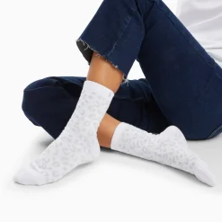 Chaussettes Tara blanc et léopard argent