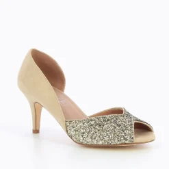 Escarpins peep-toe Diane beige et champagne
