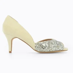 Escarpins peep-toe Diane crème et argent