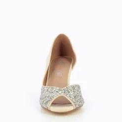 Escarpins peep-toe Diane crème et argent