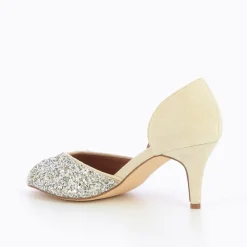 Escarpins peep-toe Diane crème et argent