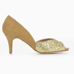 Escarpins peep-toe Diane camel et or