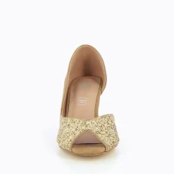 Escarpins peep-toe Diane camel et or