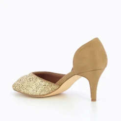 Escarpins peep-toe Diane camel et or