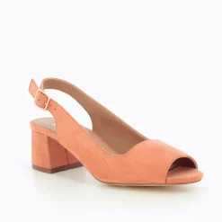 Escarpins peep-toe Maureen en suédine saumon