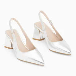 Escarpins slingback Lara argent à bout pointu