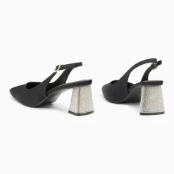 Escarpins slingback Paris noirs à bout pointu et talon strass