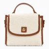 Mini sac à main Victoria ivoire et camel en faux shearling