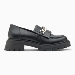 Mocassins Angèle noirs à chaîne argent et semelle crantée