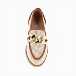 Mocassins Barbara beiges à chaîne or