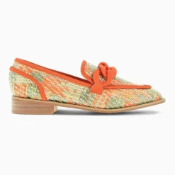 Mocassins Barbara orange à chaîne mate