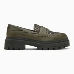 Mocassins Cécile kaki à paillettes et plateforme