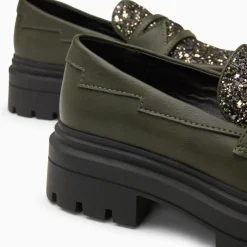 Mocassins Cécile kaki à paillettes et plateforme
