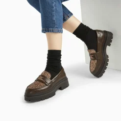 Mocassins Cécile marron à paillettes et plateforme
