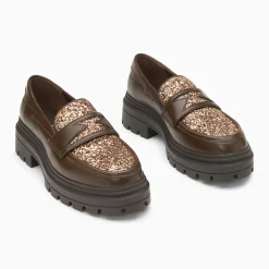 Mocassins Cécile marron à paillettes et plateforme
