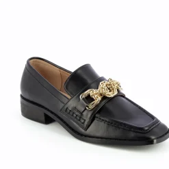 Mocassins Denise noirs à chaîne or multi-maillons