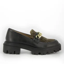 Mocassins Simone noir et kaki à semelle crantée