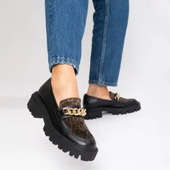 Mocassins Simone noir et kaki à semelle crantée