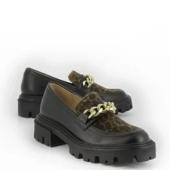 Mocassins Simone noir et kaki à semelle crantée