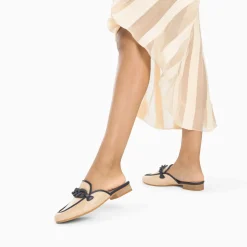 Mules Emna beige et bleu marine à chaîne mate