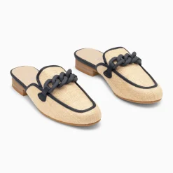 Mules Emna beige et bleu marine à chaîne mate