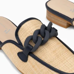 Mules Emna beige et bleu marine à chaîne mate