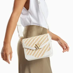 Petit sac cartable Aline blanc et beige tressé
