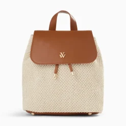 Sac à dos Myriam en raphia écru et camel