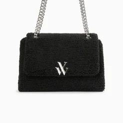 Sac à main Ophra noir en fausse fourrure et à chaîne