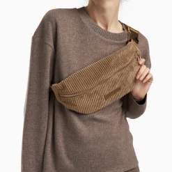 Sac banane Marjorie beige en velours côtelé