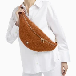 Sac banane oversize Annaelle camel en fausse fourrure