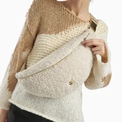 Sac banane oversize Annaelle ivoire en fausse fourrure