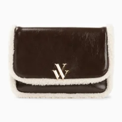 Sac bandoulière Bertina marron à rabat et faux shearling