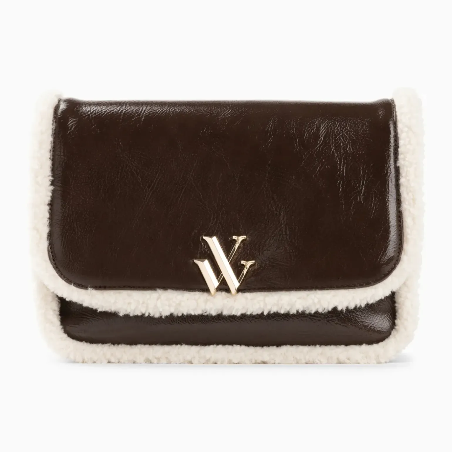 Sac bandoulière Bertina marron à rabat et faux shearling
