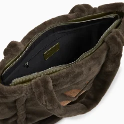 Sac cabas Carolina kaki en fausse fourrure