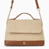 Sac cartable Lisa en raphia beige à détails camel