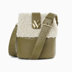 Sac seau Leslie kaki en fausse fourrure