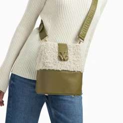 Sac seau Leslie kaki en fausse fourrure