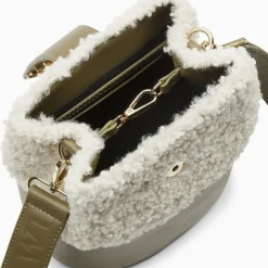 Sac seau Leslie kaki en fausse fourrure
