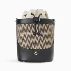Sac seau Maryline noir en raphia tressé