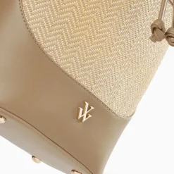 Sac seau Maryline taupe en raphia tressé
