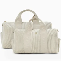 Sac week-end Adrienne beige clair en velours côtelé
