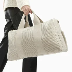 Sac week-end Adrienne beige clair en velours côtelé